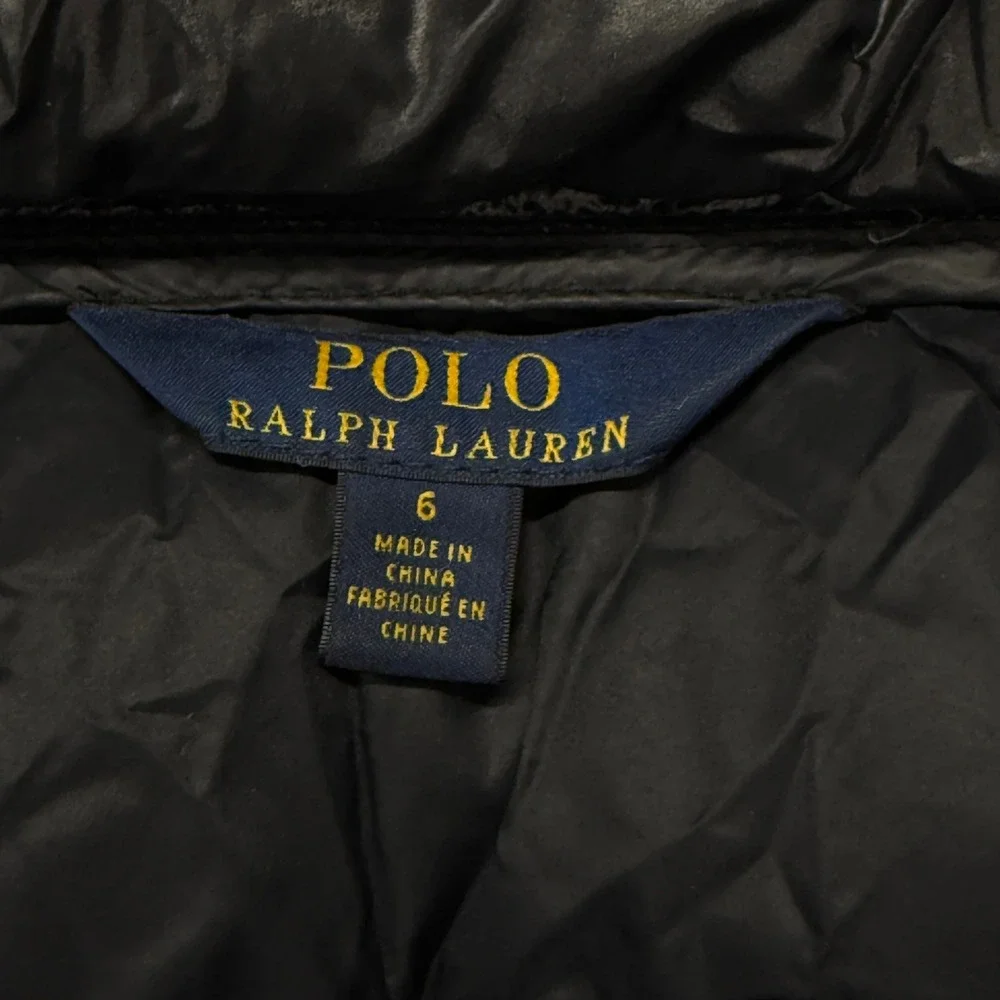 Polo Ralph Lauren Kids Black Down Quilted Puffer Jacket Hooded Size 6